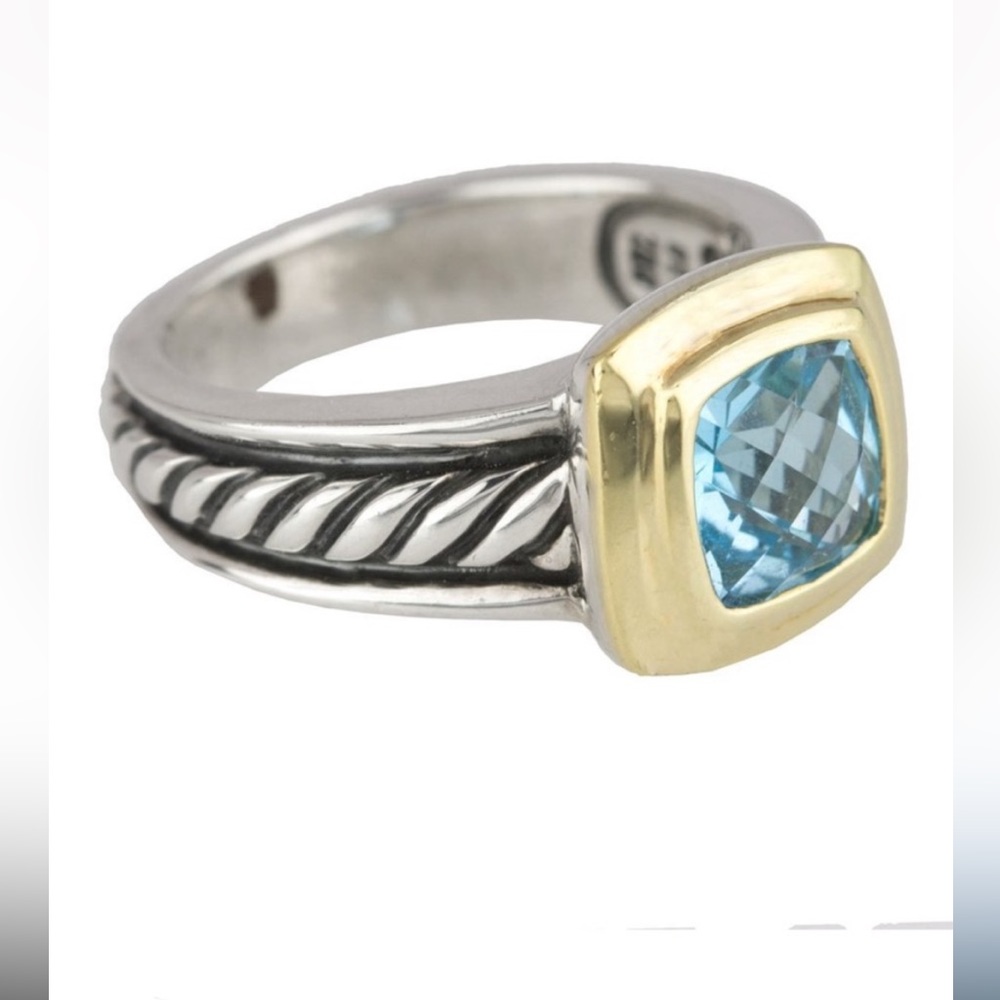 David Yurman Noblesse Sterling Silver & 14k Gold blue topaz ring,100% authentic